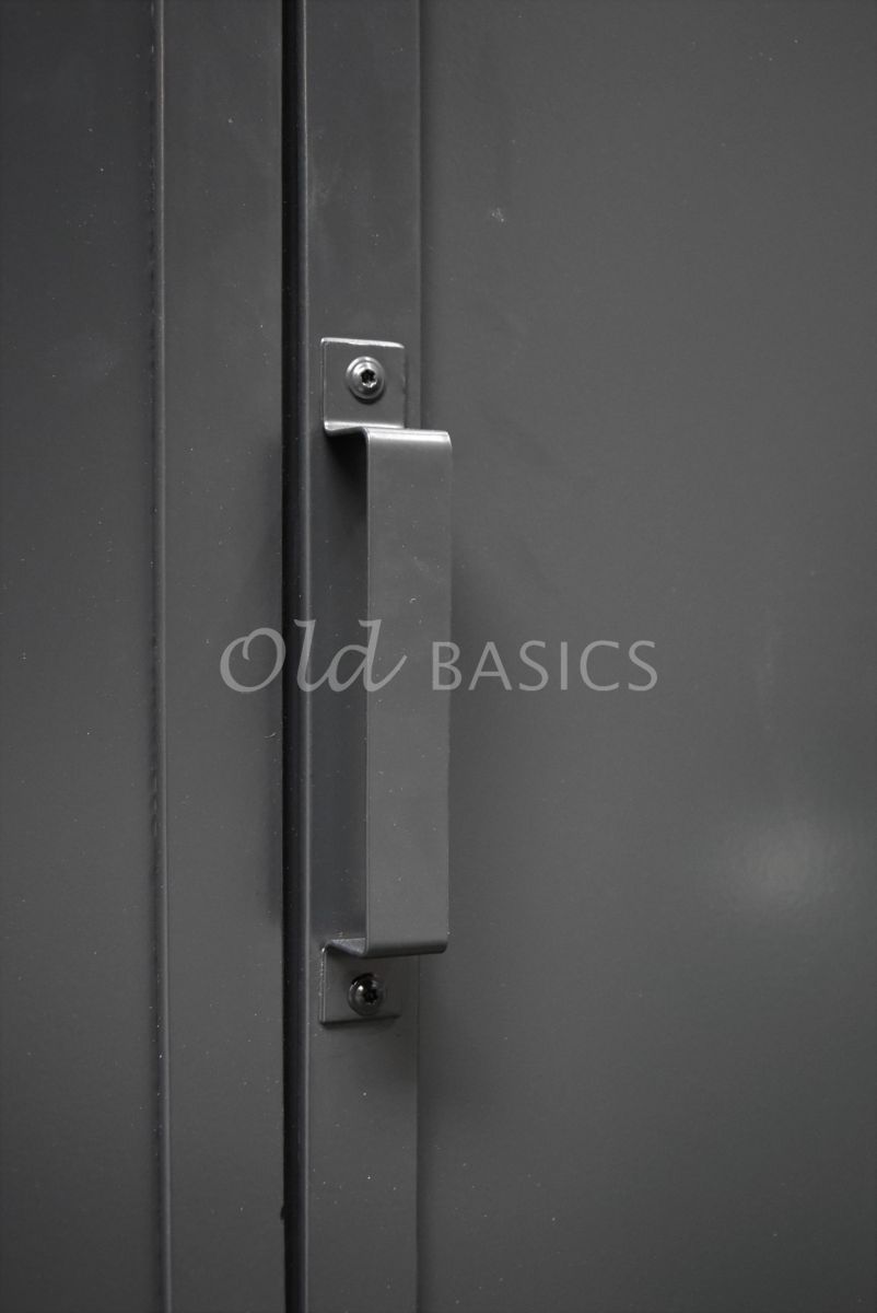 Detail van Stellingkast Demi, 2 deuren, RAL7021, zwart, grijs, materiaal staal